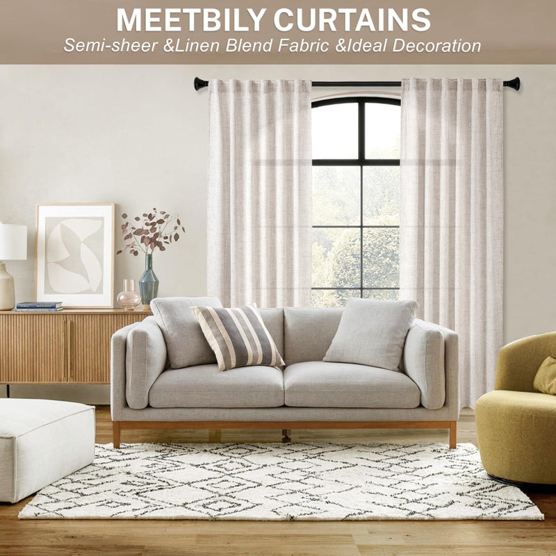 MEETBILY Natural Faux Linen Curtains 84 Inches Long for Living Room 2 Panels Set Rod Pocket Linen Textured Semi Sheer Window Drapes Light Filtering Neutral Modern Farmhouse Curtain Panels for Bedroom - Image 4